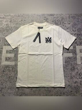 AMIRI White Short-Sleeve Logo Crewneck Tee with Black Emblem